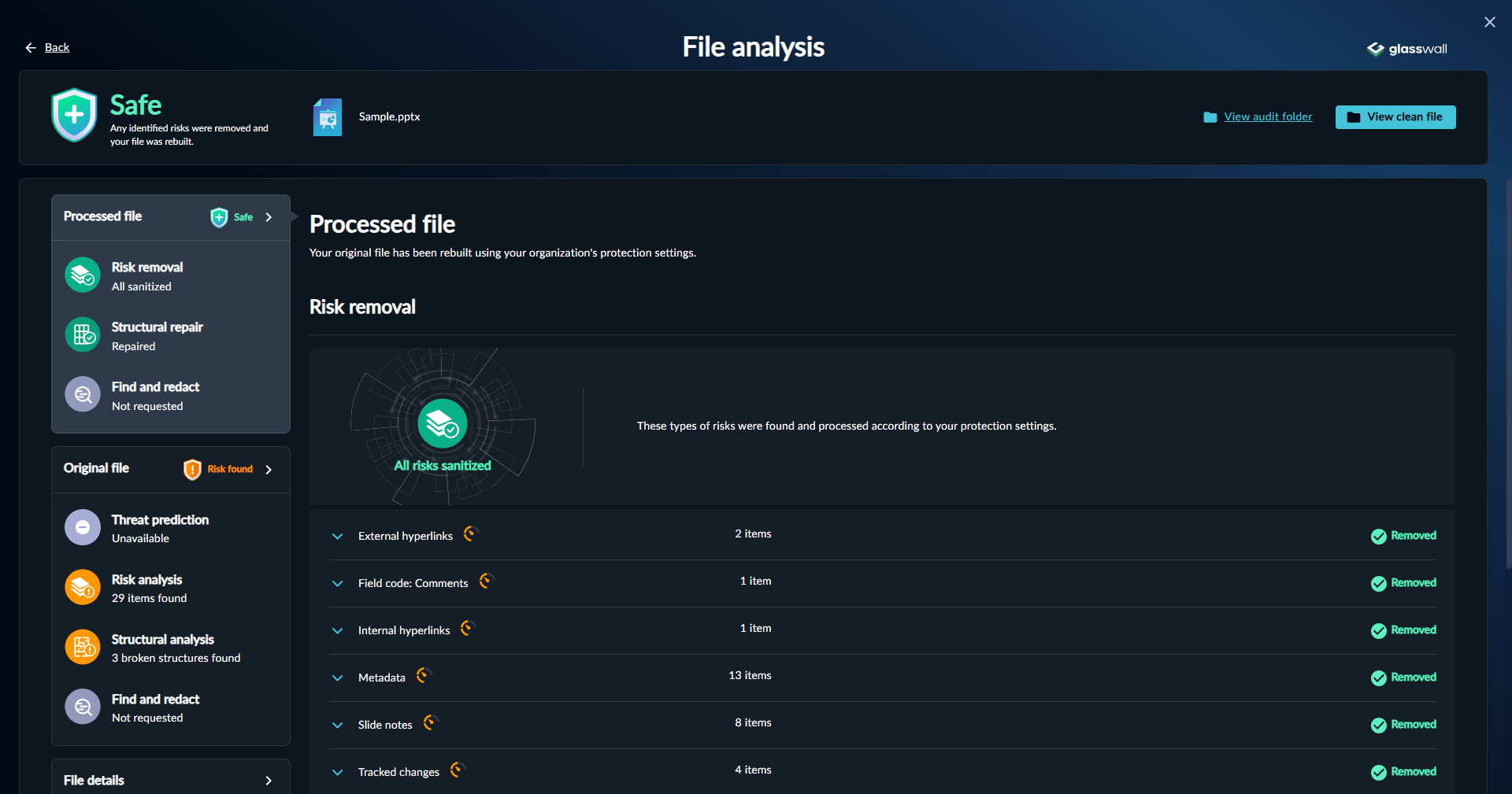 Glasswall analysis report for a PPTX file