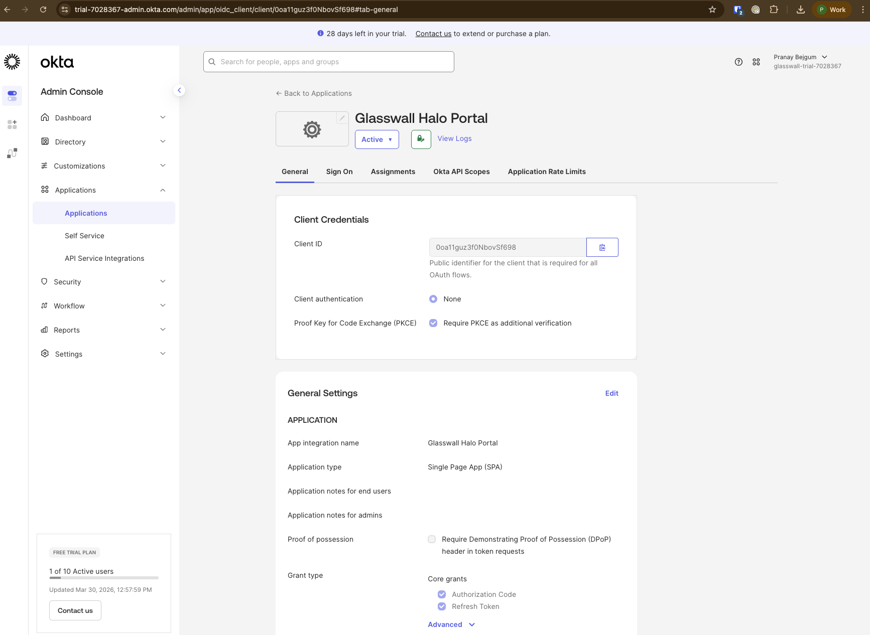 Screenshot: Portal client id