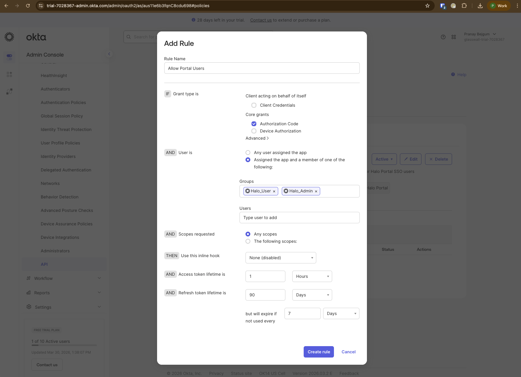 Screenshot: Add rule