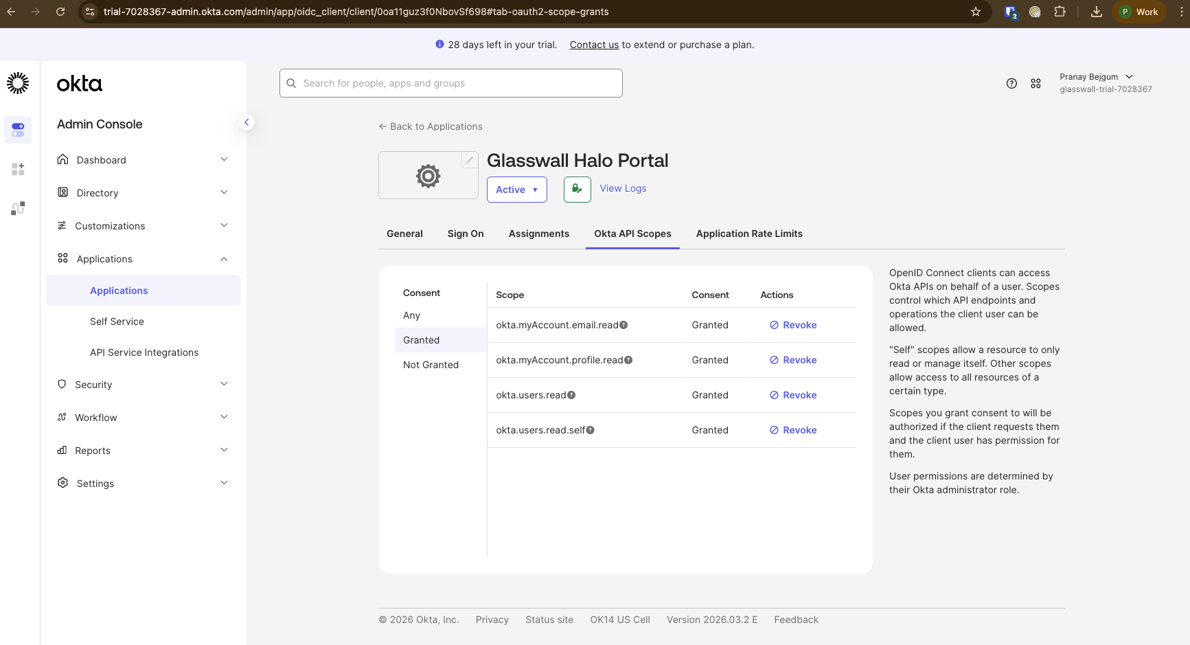 Screenshots: Portal Okta API Scopes